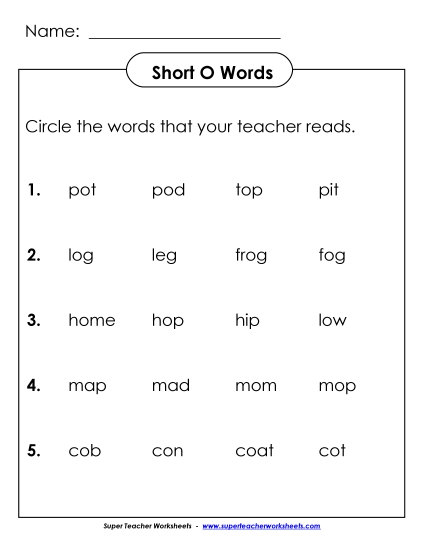 Worksheets - Listen and Circle: Short O