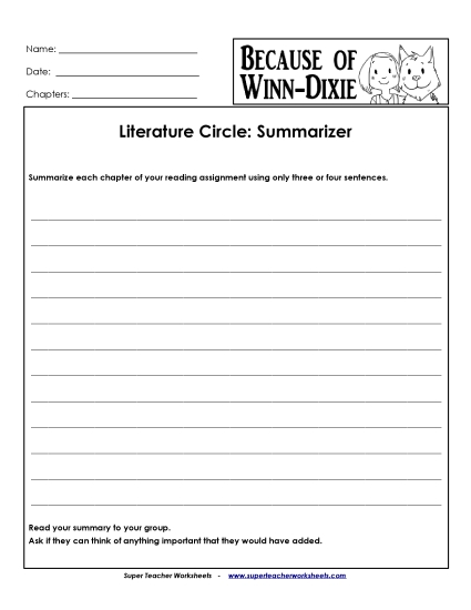 Literature Circles - Lit. Circle: Summarizer Literature Circles - Lit. Circle: Summarizer