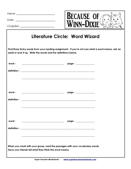 Literature Circles - Lit. Circle: Word Wizard Literature Circles - Lit. Circle: Word Wizard
