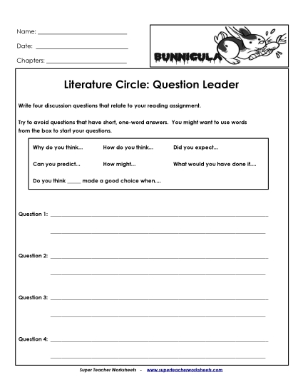 Literature Circles - Lit Circles: Question Leader Literature Circles - Lit Circles: Question Leader