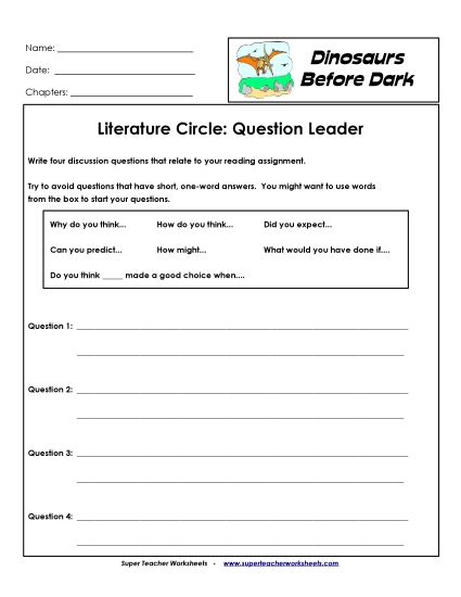 Dinos Before Dark Literature Circles - Lit. Circles: Question Leader