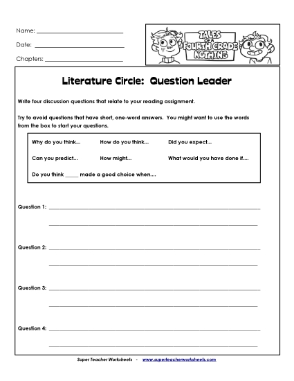 T.O.A.F.G.N. Literature Circles - Lit. Circles: Question Leader T.O.A.F.G.N. Literature Circles - Lit. Circles: Question Leader