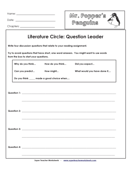 Literature Circles - Lit. Circles: Question Leader