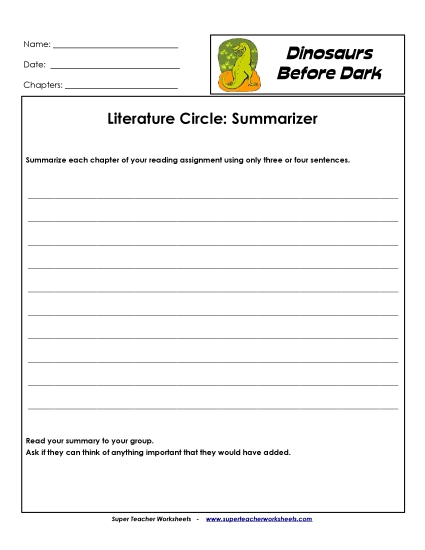 Dinos Before Dark Literature Circles - Lit. Circles: Summarizer Dinos Before Dark Literature Circles - Lit. Circles: Summarizer