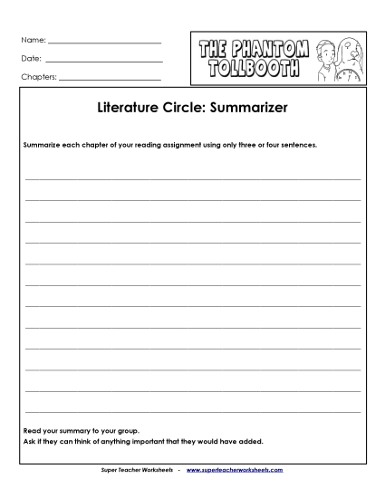 Literature Circles - Lit Circles: Summarizer Literature Circles - Lit Circles: Summarizer
