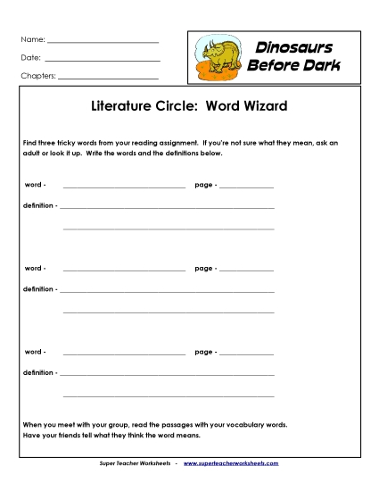 Dinos Before Dark Literature Circles - Lit. Circles: Word Wizard