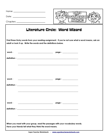 T.O.A.F.G.N. Literature Circles - Lit. Circles: Word Wizard T.O.A.F.G.N. Literature Circles - Lit. Circles: Word Wizard