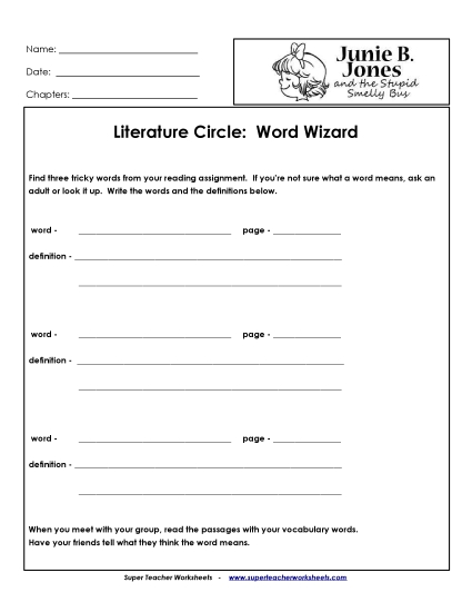 Junie B. Jones Literature Circles - Lit. Circles: Word Wizard Junie B. Jones Literature Circles - Lit. Circles: Word Wizard