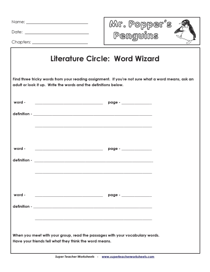 Literature Circles - Lit. Circles: Word Wizard Literature Circles - Lit. Circles: Word Wizard