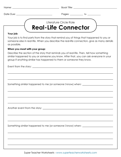 Literature Circle Roles - Literature Circles : Real-Life Connector