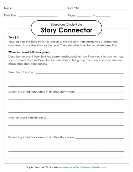 Literature Circle Roles - Literature Circles : Story Connector