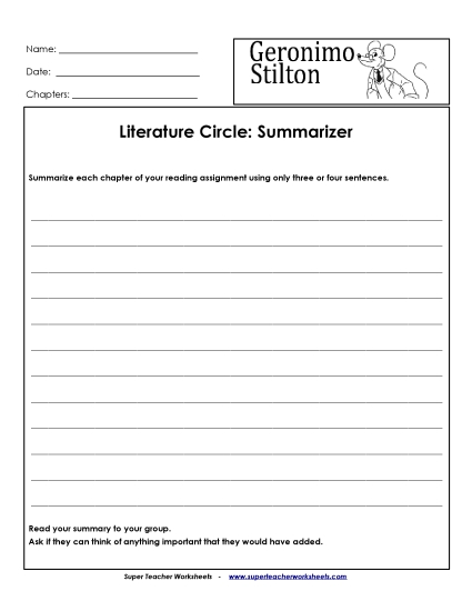 Literature Circles - Literature Circles: Summarizer Literature Circles - Literature Circles: Summarizer