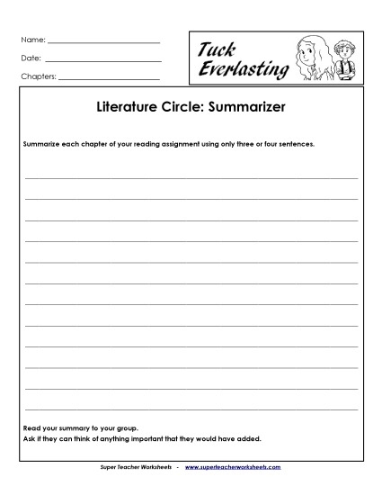Literature Circles - Literature Circles: Summarizer Literature Circles - Literature Circles: Summarizer