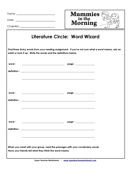 Mummies in the Morning Literature Circles - Literature Circles: Word Wizard Mummies in the Morning Literature Circles - Literature Circles: Word Wizard