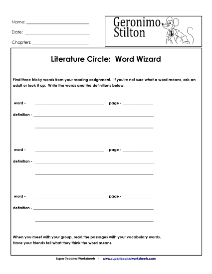 Literature Circles - Literature Circles: Word Wizard Literature Circles - Literature Circles: Word Wizard