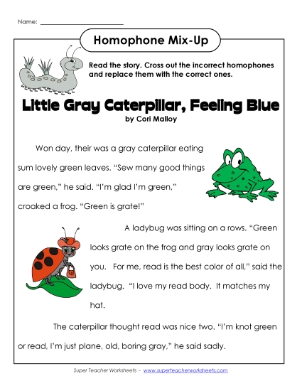 Mixed Homophones - Little Gray Caterpillar Homophone Story Mixed Homophones - Little Gray Caterpillar Homophone Story