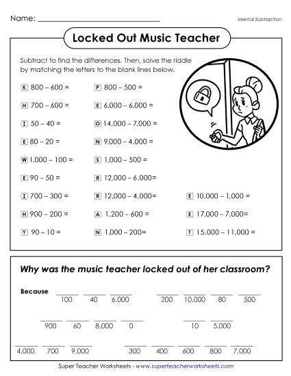 Subtraction - Locked Out Teacher (Mental Subtraction) Subtraction - Locked Out Teacher (Mental Subtraction)
