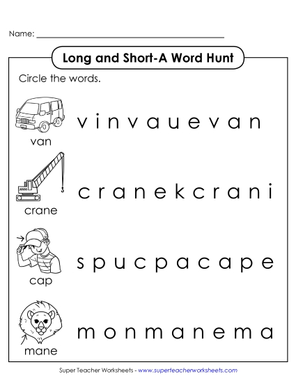 Long and Short A: Horizontal Word Hunt Long and Short A: Horizontal Word Hunt