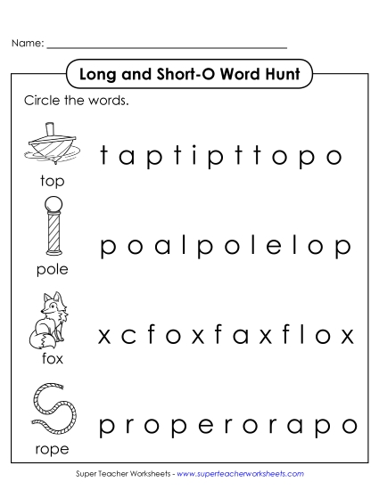 Long and Short O: Horizontal Word Hunt