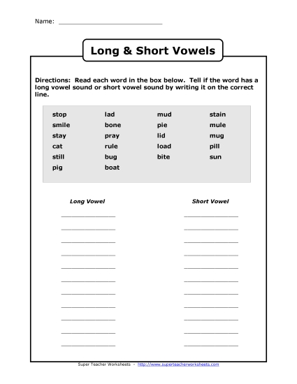 Long and Short Vowels - Long and Short Vowel Sort
