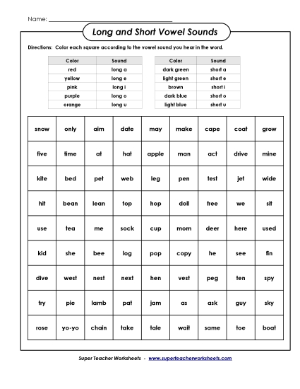 Long and Short Vowels - Long and Short Vowels: Coloring Boxes