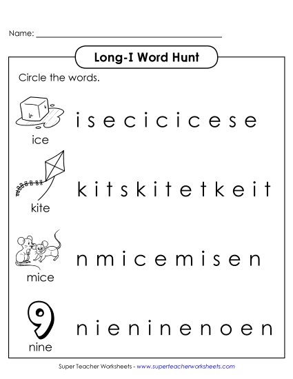 Worksheets - Long I: Horizontal Word Hunt (Illustrated)