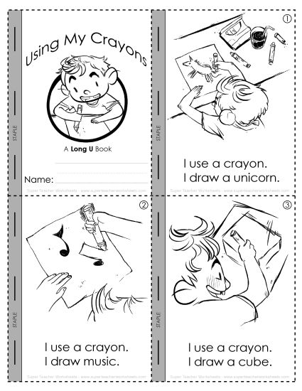 Worksheets - Long U Mini-Book : Using My Crayons