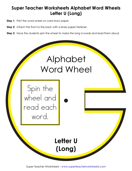 Flash Cards, Sliders, and Word Wheels - Long U - Word Wheel