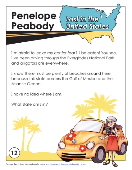 Lost in USA #12:  Florida (Printable PDF Worksheet)