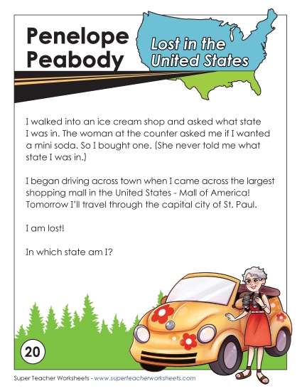 Lost in USA #20:  Minnesota (Printable PDF Worksheet)