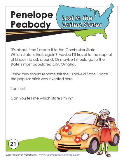 Lost in USA #21:  Nebraska (Printable PDF Worksheet)