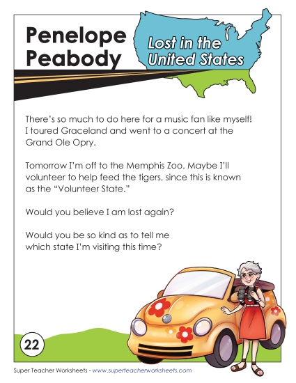 Lost in USA #22:  Tennessee (Printable PDF Worksheet)