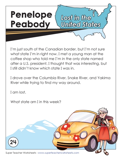 Lost in USA #24:  Washington (Printable PDF Worksheet)