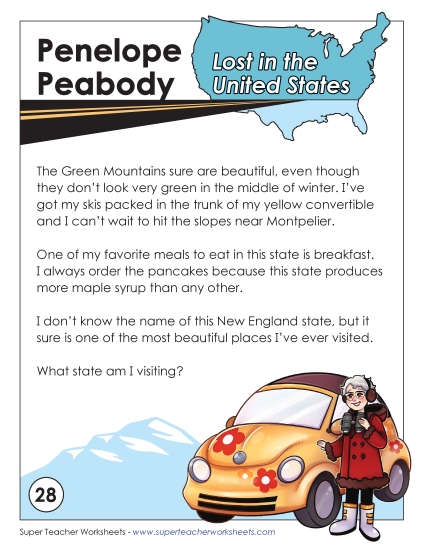Lost in USA #28:  Vermont (Printable PDF Worksheet)