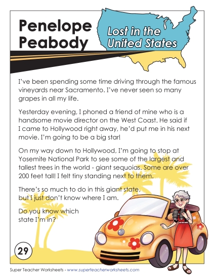 Lost in USA #29:  California (Printable PDF Worksheet)