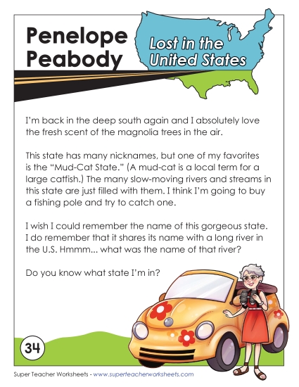 Lost in USA #34:  Mississippi (Printable PDF Worksheet)
