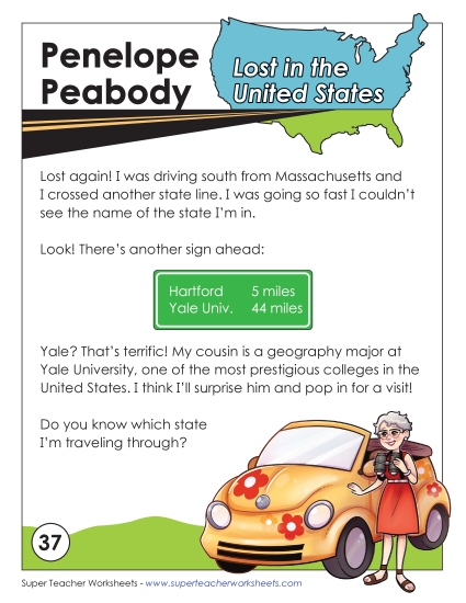 Lost in USA #37:  Connecticut (Printable PDF Worksheet)