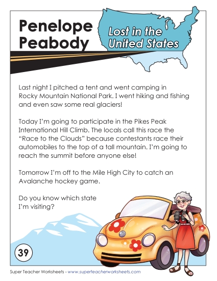 Lost in USA #39:  Colorado (Printable PDF Worksheet)