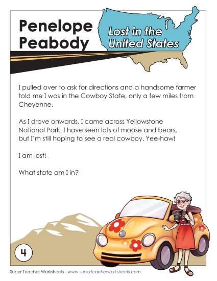Lost in USA #4:  Wyoming (Printable PDF Worksheet)
