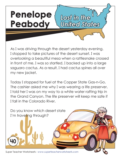 Lost in USA #40:  Arizona (Printable PDF Worksheet)