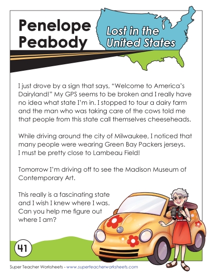 Lost in USA #41:  Wisconsin (Printable PDF Worksheet)