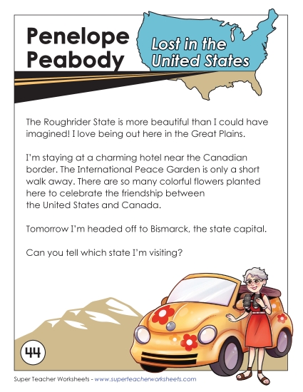 Lost in USA #44:  North Dakota (Printable PDF Worksheet)