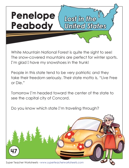 Lost in USA #47:  New Hampshire (Printable PDF Worksheet)