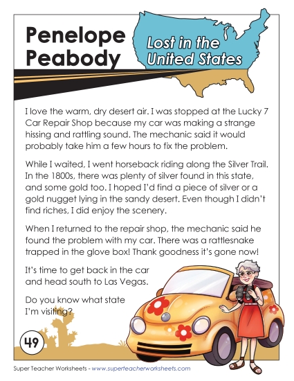 Lost in USA #49:  Nevada (Printable PDF Worksheet)