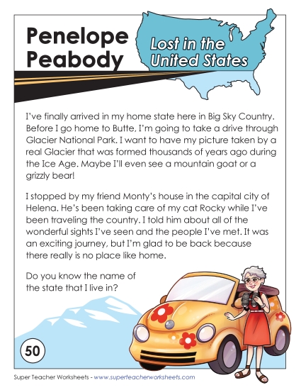 Lost in USA #50:  Montana (Printable PDF Worksheet)