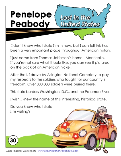 Mystery State Activities - Lost in USA:  Virginia