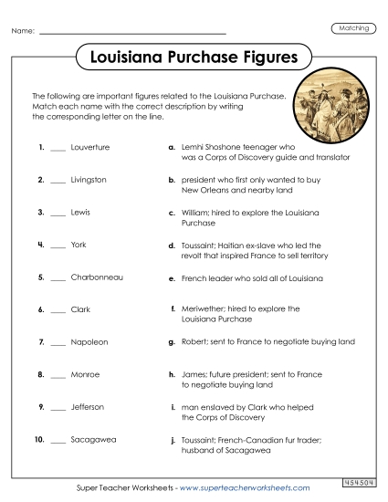 Worksheets - Louisiana Purchase Figures (Matching)