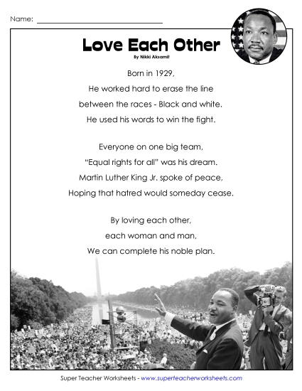 Holiday Poems - Love Each Other (Martin Luther King Jr. Day)