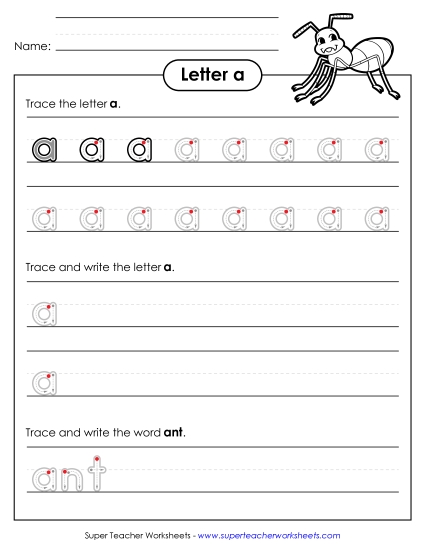 Trace and Print - Lowercase a (Outlined Letters)