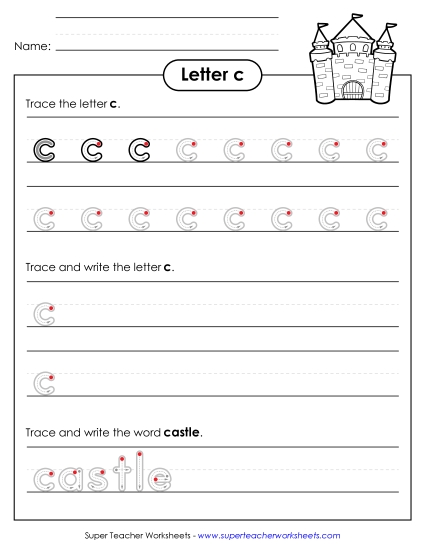 Trace and Print - Lowercase c (Outlined Letters)